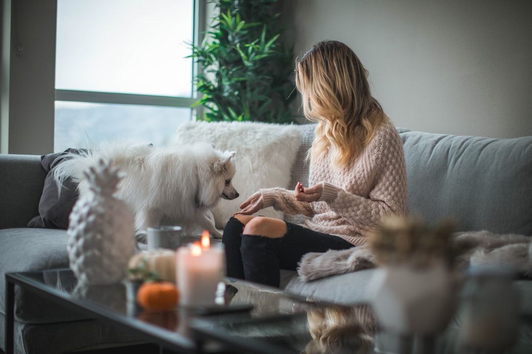 Person och hund i ett vardagsrum